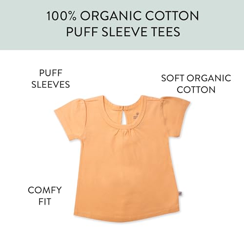 Image of HonestBaby Baby-Girls 5-Pack Puff Sleeve T-Shirts 100% Organic Cotton Baby, Toddler, Little Kid, Girl