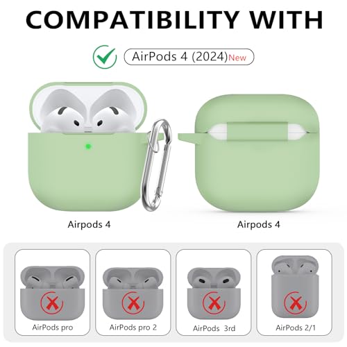 Image of Ljusmicker for AirPods 4 Case 2024 with Cleaner Kit,Pastel Green | Soft Silicone Protective Cover for Apple AirPods 4th Generation Case with Keychain for Women Men,Shockproof