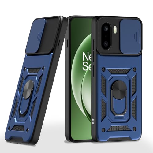 Image of Pikkme Back Cover for OnePlus 15R 5G | 360 Protection Case | Sliding Camera Shield Cover & Ring Holder Stand D10 Tough Armor Bumper Case (Blue)