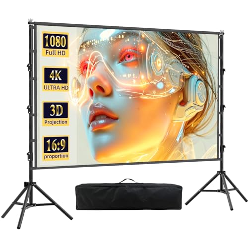 Outdoor Projector Screen with Stand,Portable 120 Inch Projector Screen Heavy Duty Bracket,Height...