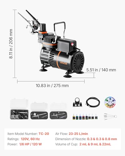 VEVOR 1/6 HP Triple Airbrush Kit