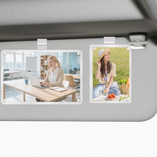 Image of 2Pcs Car Sun Visor Photo Folder, Meaningful Car Accessories for Women Acrylic Magnetic Visor Photo Clip for 3 inch & 4 inch Photos, Holiday Gifts Suitable for Gifting to Family & Friends
