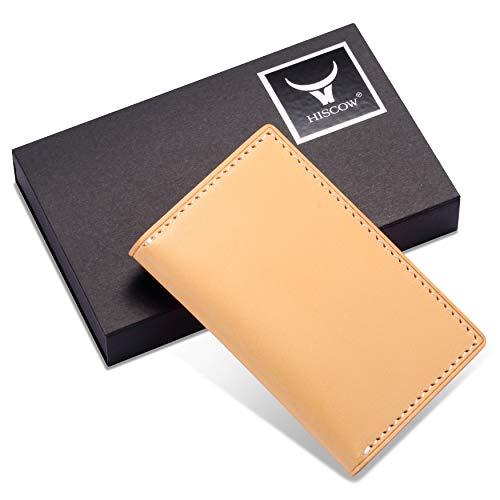 Image of HISCOW Minimalist Thin Bifold Card Holder - Italian Calfskin (Vegetable Tanned Leather)