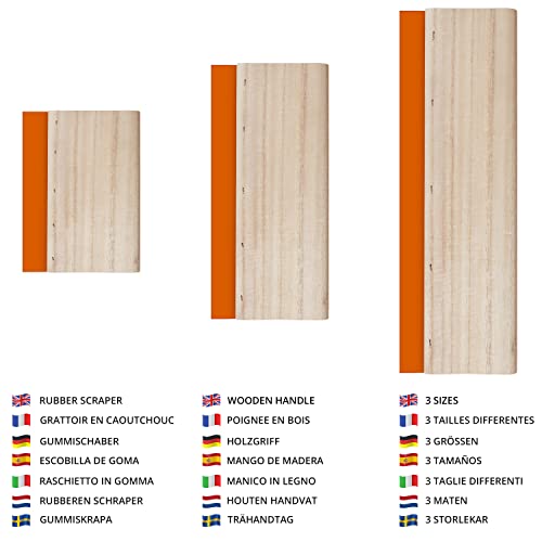 Belle Vous Siebdruck Rakel (3 STK) - Rakel Set in 3 Größen - Gummi Schaber Rakel mit Bequemem Holzgriff - DIY Kunst & Basteln, Seiden Schablone, Diafilm, Folienrakel, Abdeckband & Fenster Abzieher