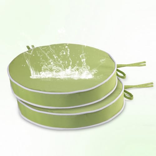 SUOBIA Outdoor Diameter 14 Inch Round Bistro Chair Cushion, Waterproof & Fade-Resistant Circular Seat Pad with Ties for Patio Furniture, Set of 2, Green