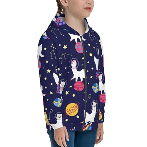 Lama in Space Kids Pullover Hoodies Boys Zip Up Sweatshirts Girls Athletic Clothes with Pocket4