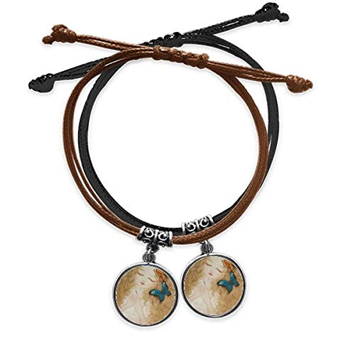 Bracelet en cuir double papillon peinture chinoise haut de gamme