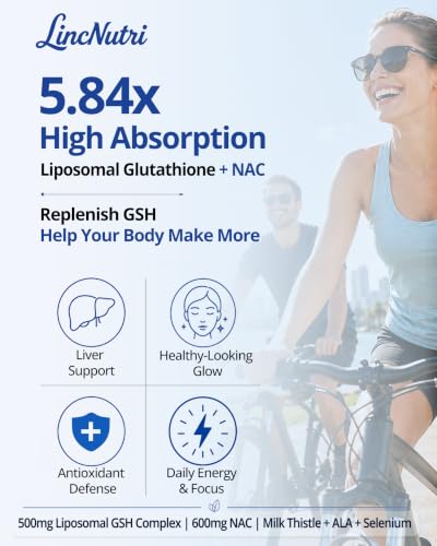 Image of Liposomal Glutathione 500 mg with NAC 600 mg, 5.84x Absorption, Milk Thistle, Selenium & ALA, Supports Glutathione Production, Antioxidant Cycle, Liver Detox, Skin & Energy, 60 Caps