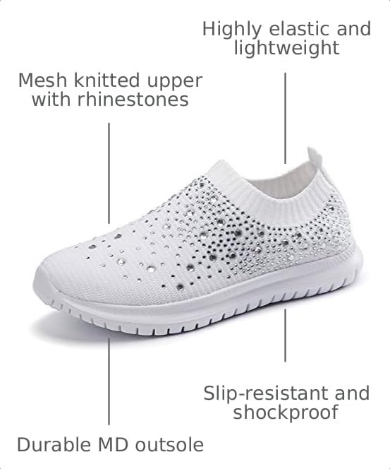 Image of GOSPT Women's Mesh Sport Shoes Rhinestone Glitter Slip On Ballroom Jazz Latin Dance Sock Sneakers