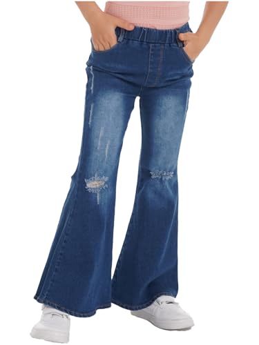Kids Girls Casual Flare Jeans Wide Leg Denim Pants Ripped Baggy High Waisted with Pocket4