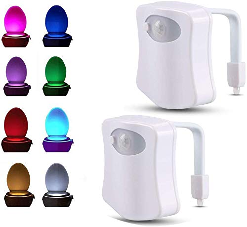 Puao Lot de 2 lampes de siège de toilette à LED avec fonction de mouvement 8 couleurs changeantes pour toutes les toilettes Blanc