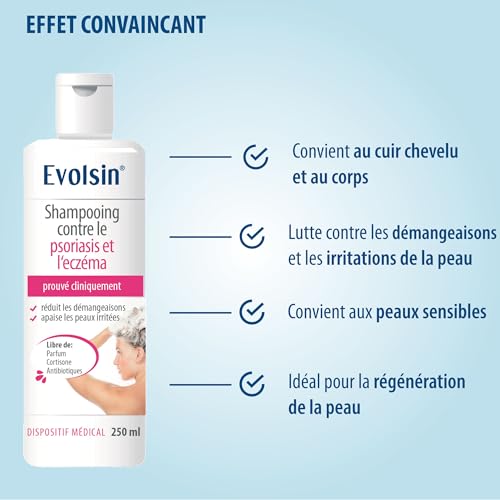 Evolsin® Shampooing contre l'eczéma et le psoriasis pour cheveux secs et irrités 250 ml - Alimente et soulage les démang