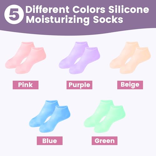 5-Pairs-Silicone-Socks-for-Dry-Cracked-Feet-Silicone-Moisturizing-Socks-for-Women-Foot-Care-Silicone-Socks-Spa-Gel-Socks-Foot-Care-After-Pedicure-5-Colors-Assorted