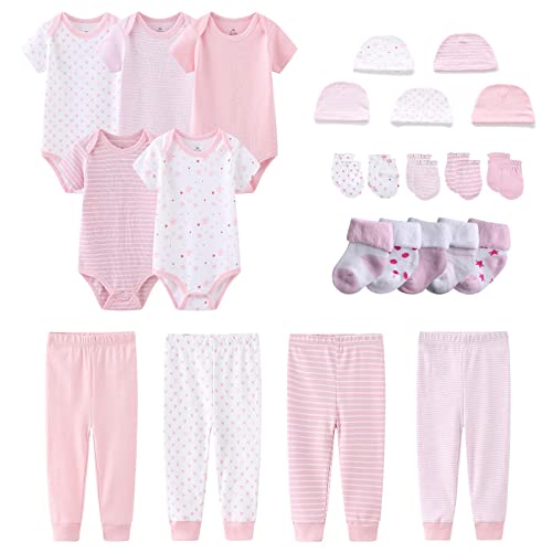 Image of MAMIMAKA Newborn Layette Gift Set Bodysuits Pants for Baby Girl and Boy 24 Piece 100% Cotton Essentials and Accessories