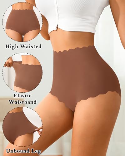 Asimoon Womens Seamless Underwear High Waisted No Show Panties Comfy Breathable Scallop Trim Full Coverage Ladies Panty thumb #1