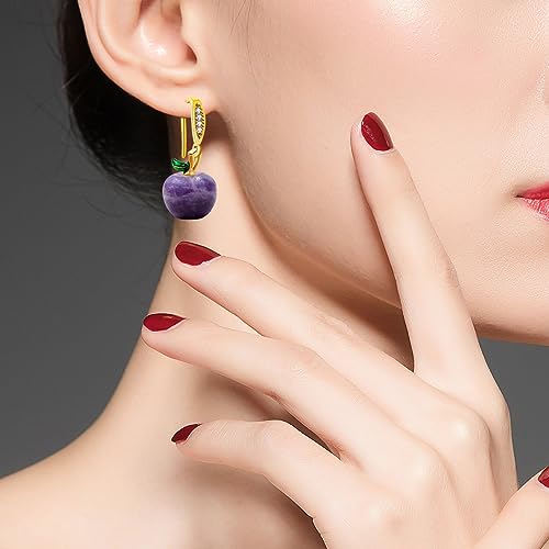 Natural Stone Fruit Apple Shape Earrings Set for Women - Cute Apple Hook Dangle Earring Teacher Appreciation Gifts2
