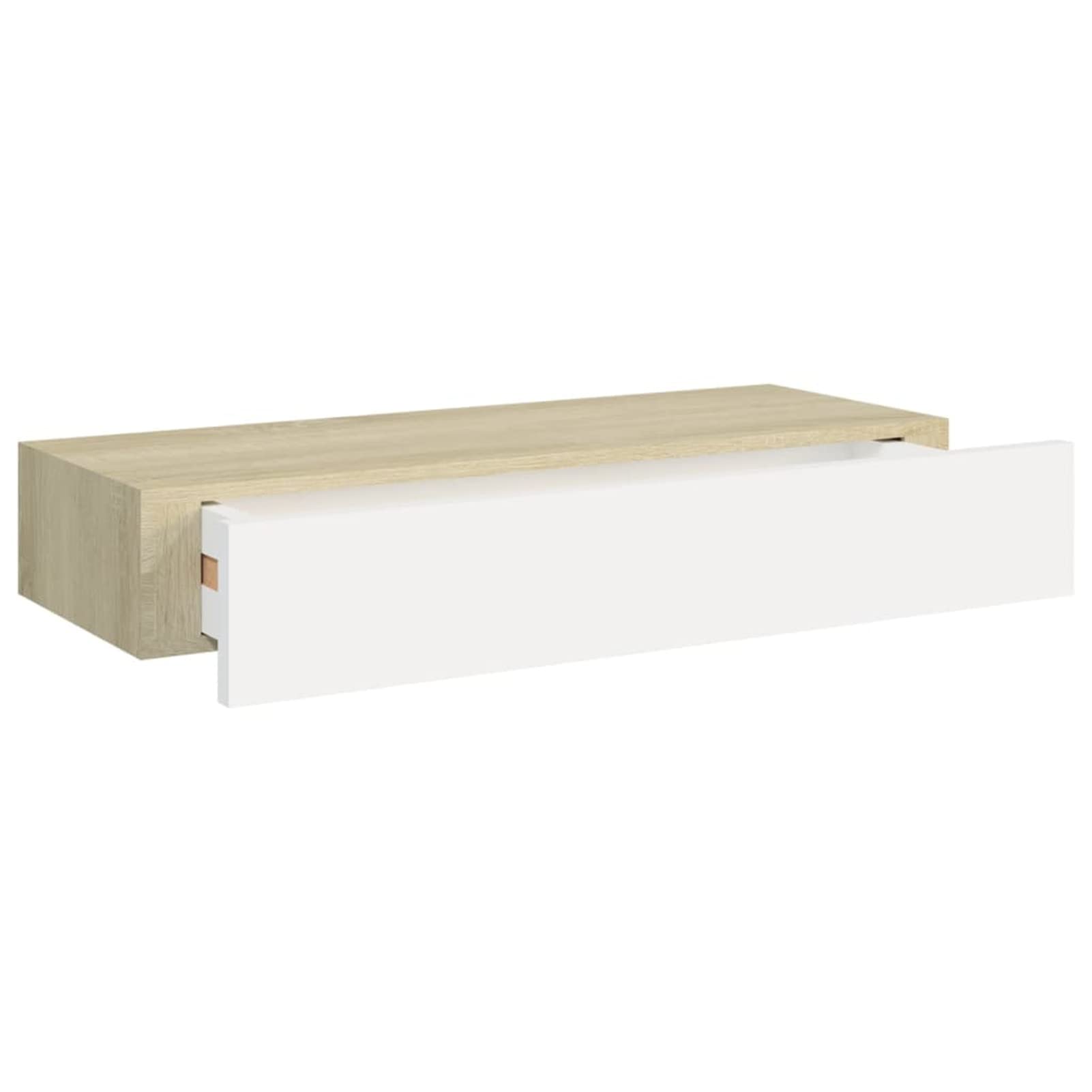 Estantería Flotante con Cajón, 60x23.5x10 cm, MDF y Metal, Capacidad 10 kg, para Salón, Dormitorio, Cocina, Color Roble y Blanco