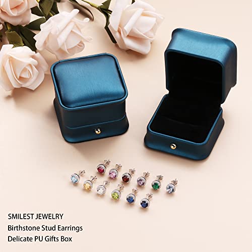 SMILEST Halo Birthstone Earrings for Women, 925 Sterling Silver Earrings Amethyst Ruby Aquamarine Birthstone Stud Earrings Anniversary Birthday Gifts for Women Mom Wife Daughter Gilrfriend Grandma3