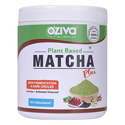 Oziva Matcha Plus with Licorice, Organic Matcha, Activated Charcoal for Skin Pigmentation and Dark Circles, 50 Gram