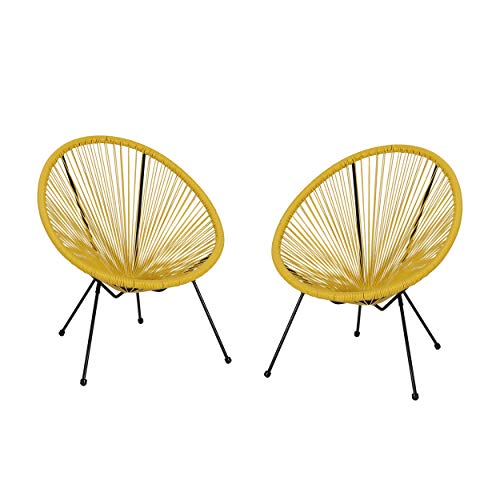 Christopher Knight Home Outdoor Hammock Weave Chair with Steel Frame (Set of 2) - Yellow and Black Finish