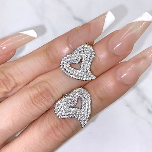 Heart Earrings Stud Earrings for Women White Gold Plated Trendy Cubic Zirconia Bling Jewelry Valentines Day Earrings Mothers Day Gifts Hip Hop Jewelry2