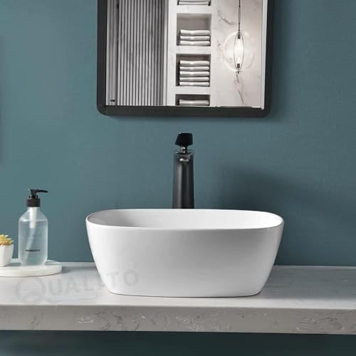 Image of QUALITO Table Top Wash Basin for Bathroom, Living Room, Hall, Dinning Room | Countertop /Over Counter Ceramic Vessel Sink /Basin | Glossy Finish Table Top Wash Basin (White, 16x16x6 Inch)