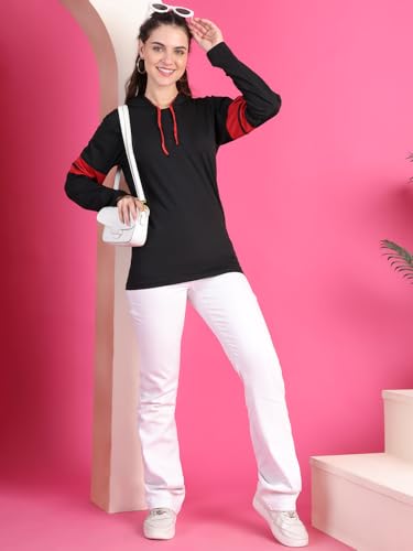 Image of Mack Jonney Cotton Blend Full Sleeve T-Shirt with Hoodie for Women-VJ-FSTWH-02