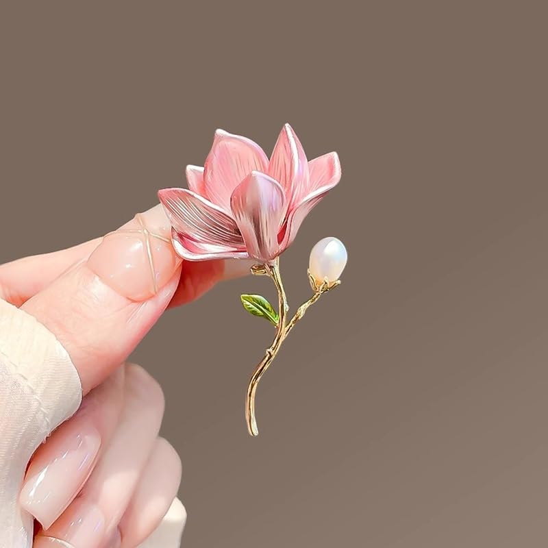 Image of Elegant Pink Lily Flower Brooch Pin for Women - Rhinestone Lily Lapel Pin for Coats, Jackets, and Sweaters