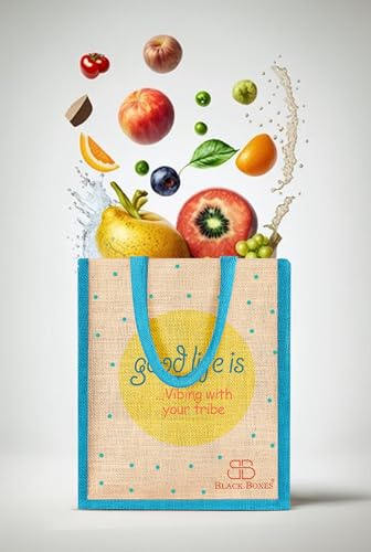 Image of BLACKBOXES Eco-Friendly Printed Jute Hand Bag-Reusable Tiffin Shopping Grocery Multipurpose Hand Bag for Men and Women