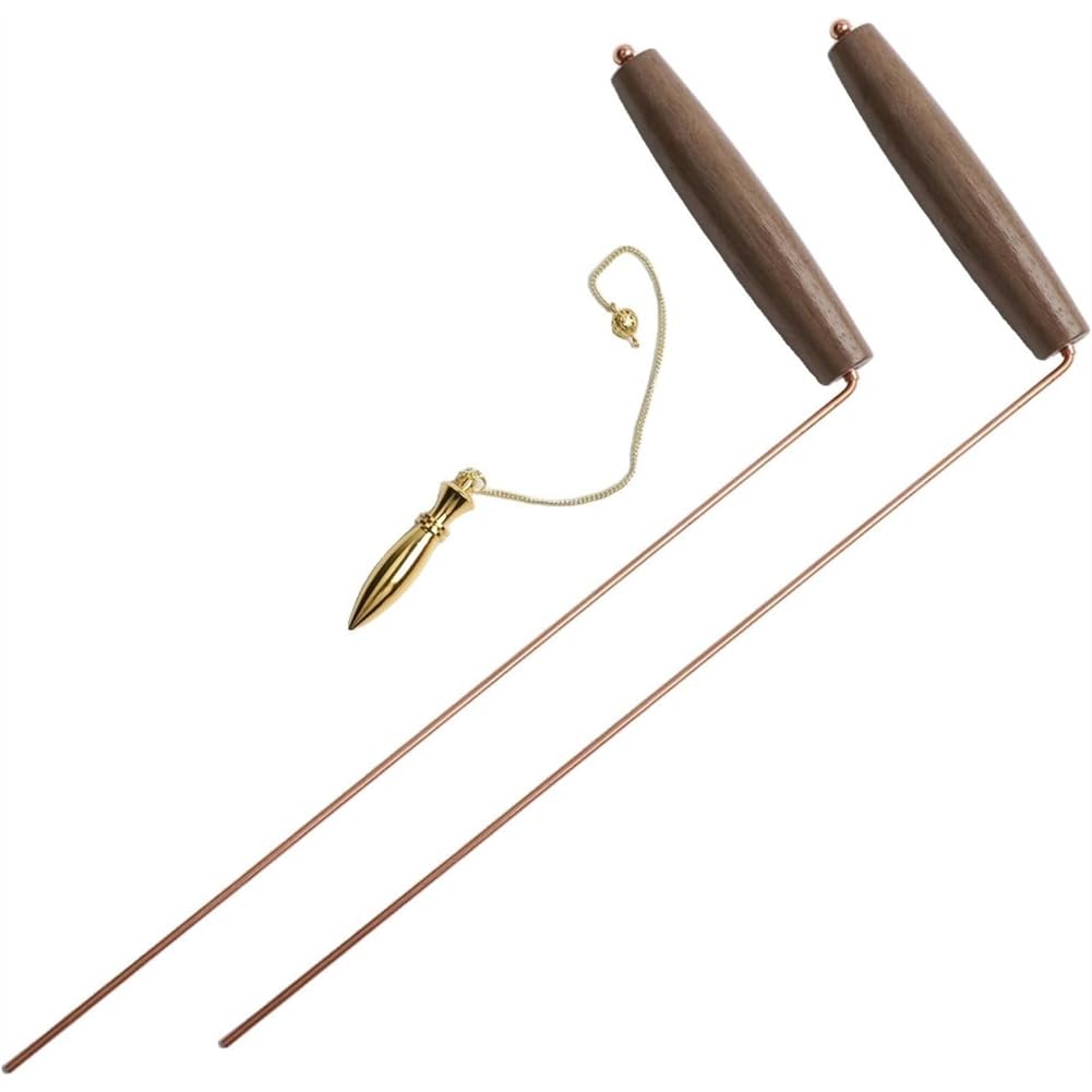 UDSKNV[KSL Copper Dowsing Tools with Walnut Handle, Dowsing Rods, and Pendulum Set for Water for Finding, Gold Detection, and Mineral Seeking