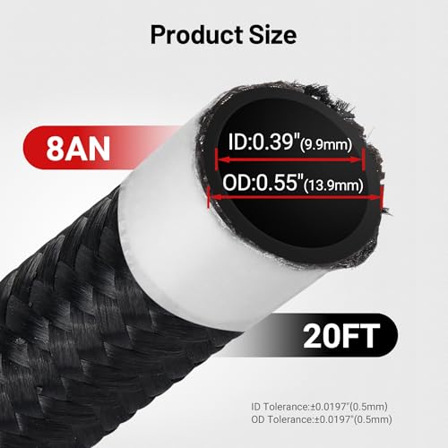 Image of EVIL ENERGY Conductive 8AN PTFE Fuel Hose E85 Nylon Braided 3 /8 ID 20FT | Leak-Free & Heat Resistant, 3-Layer Construction, Compatible with E85, Diesel, Biodiesel, Engine Oil & More Fuel Types
