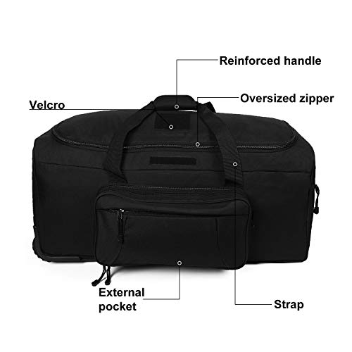 Military Tactical Wheeled Deployment Trolley Duffel Bag Heavy-Duty Camping Hiking Running Trekking ( 08360A Black)