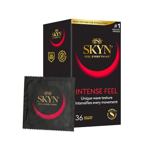 Preservativos SKYN Intense Feel (36 unidades) 100% sin látex, condones ultrasuaves y estimulantes compatibles con nuestros lubricantes