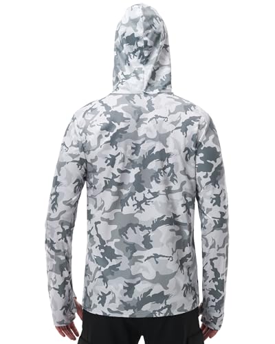 Image of FISHEAL Men's Performance Fishing Hoodie Shirt - UPF 50+ Sun Protection Long Sleeve Thumbholes Shirts with Neck Gaiter