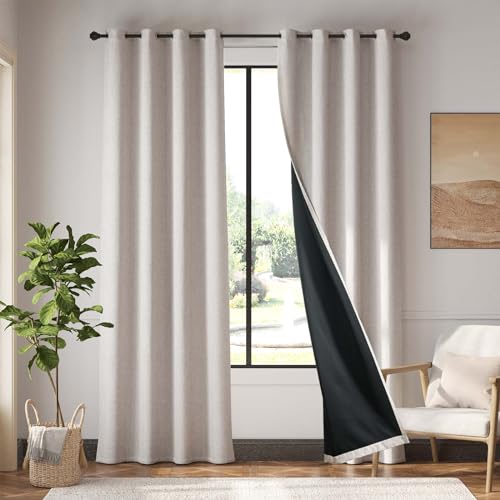 Image of jinchan Room Darkening Curtain 72 Inch Long, Faux Linen Curtain for Living Room Bedroom, Thermal Insulated Room Darkening Grommet Top Window Drape, 2 Panels Bone
