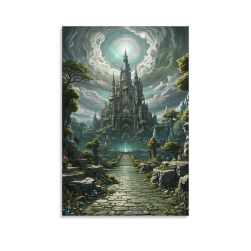 Peintures sur toile château de la forêt premium 50x75 cm grand format pour chambre