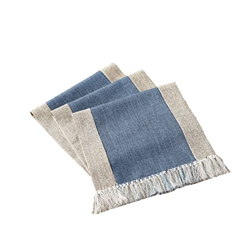 Nappe en coton style rétro bleu à franges double couche 38x200