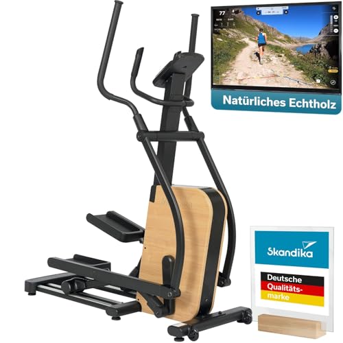 Skandika Crosstrainer für Zuhause Treliv P22 | Crosstrainer Ellipsentrainer, Rahmen aus Eisen, mit Echtholz, 32 Stufen, 22 Programme, Magnetbremse, Kinomap App kompatibel, Bluetooth, bis 135 kg