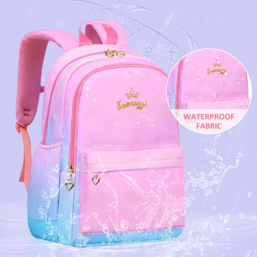 Image of PALAY School Backpack for Girls Large School Backpack for SchoolGirls 6-12 Years Old Colorful Gradient Pink Fashion Primary Schoolgirls Backpack School Gift, Christmas Gift Rakhi Gift