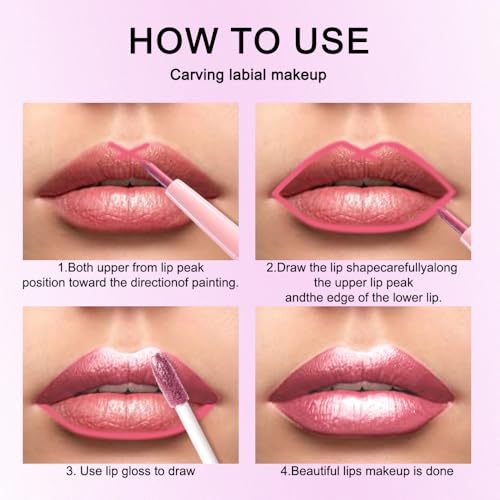 Image of evpct Warm Pink Metallic Glitter Lip Liner and Lipstick Combo Lip Gloss Stain Set Makeup for Women Long Lasting Waterproof 24, Baby Pink Metallic Shimmer Frosted Iridescent Glossy Liquid Lipstick 12