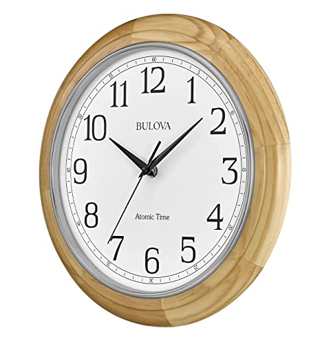 Bulova C 5005 Wooden Atomic Analog Wall Clock | Automatically Sets Time | Large Roman Numerals | photo Bulova C 5005 Wooden Atomic Analog Wall Clock | Automatically Sets Time | Large Roman Numerals |