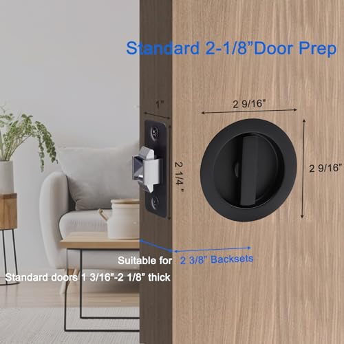 Cerradura para puerta empotrada Dontay, de paso y privacidad (dormitorio/baño), doble cara rotativa, montaje empotrado, palanca de bloqueo grande, para puertas de 2 3/8" a 2 3/16" de grosor (2 unidades, negro mate) miniatura 3