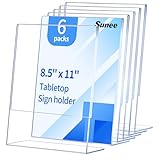 SUNEE 6 Pack Acrylic Sign Holder 8.5x11, Clear Plastic Paper Stand for Flyers and Menus, Vertical L-Shape Display Frame for Restaurant, Office, Stores, Tabletop