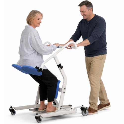 Image of Sit to Stand Lift, 400 lbs Capacity Stand Assist Patient Transfer Chair with Adjustable Height, Heavy Duty Mobility Aid for Elderly Disabled Caregivers, Home Nursing Use, Blue