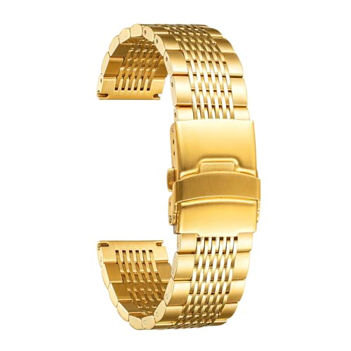Image of BINLUN Stainless Steel Watch Band, Metal Watch Strap for Men Women Replacement with Double-Lock Deployment Clasp Polished Watch Bracelet Silver Black Gold Rose-gold 18 /19 /20 /21 /22 /24mm