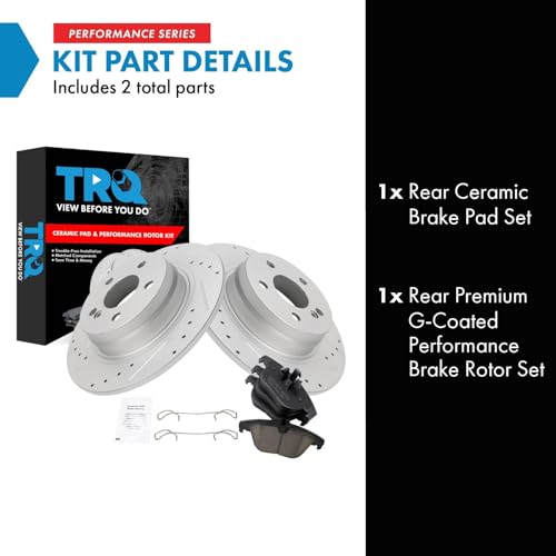 Image of TRQ Performance Rear Brake Pad and Rotor Set Ceramic Coated Drilled Slotted Compatible with 2008-2012 Mercedes-Benz C300 2012-2015 C250