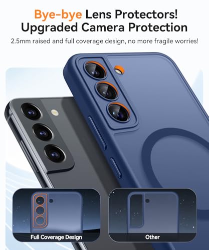Image of CANSHN Designed for Samsung Galaxy S22 Case [Full Camera Protection] [Compatible with MagSafe] Translucent Matte Shockproof Protective Phone Cover 6.1 Inch - Deep Blue