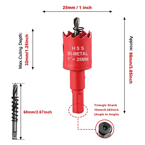 25mm Hole Saws Cutter, HSS Bi-Metal Drill Bit for Wood Plastic, UPVC, Fiberglass and Plasterboard, Red - Image 3