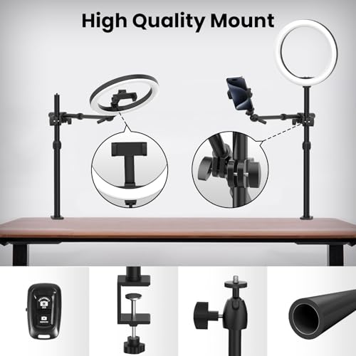 Image of Ring Light for Desk with Overhead Phone Mount and Phone Holder - CRI >95 - Ring Light with Stand for Video Recording, Adjustable Desk Tripod with Ringlight for Artist /Painting /Content Creator /DIY