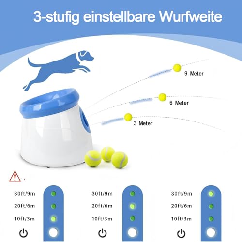 Pet Prime Automatischer Ballwerfer, Hunde Ball Interaktive Ballwurfmaschine, 3 Tennisbälle Inkl, Interaktive Ballmaschine für kleine und mittlere Hunde - Wurfweite 3-9 Meter, Mini Style(Weiß)